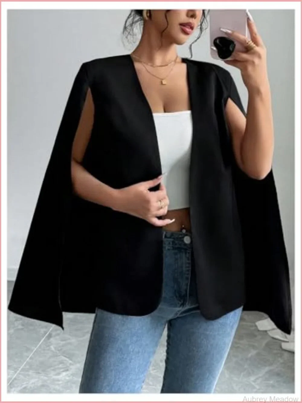 Cape Blazer Split Long Sleeve Open Front Elegant Work Dressy Jacket Coat
